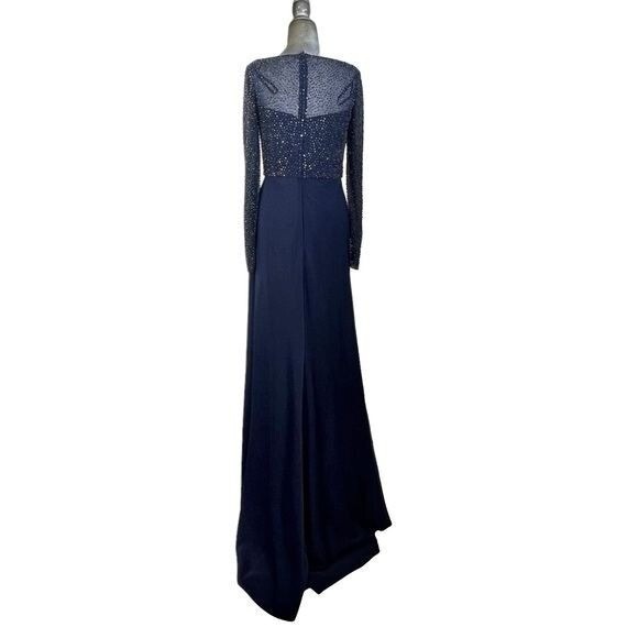 La Femme 24895 Navy Beaded Illusion Long Sleeve Prom Gown NWT Size 6 $420 MSRP - Picture 5 of 16